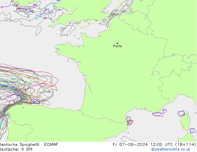 Isotachs Spaghetti ECMWF ven 07.06.2024 12 UTC