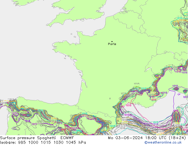 Bodendruck Spaghetti ECMWF Mo 03.06.2024 18 UTC
