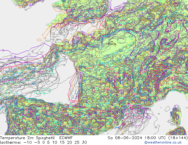 Temperaturkarte Spaghetti ECMWF Sa 08.06.2024 18 UTC