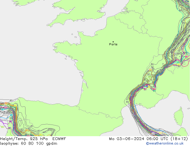 Height/Temp. 925 гПа ECMWF пн 03.06.2024 06 UTC