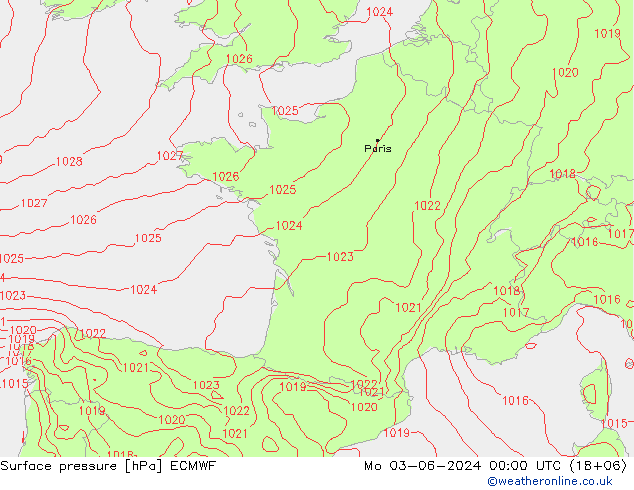 ciśnienie ECMWF pon. 03.06.2024 00 UTC