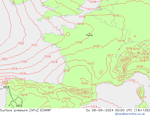 Surface pressure ECMWF Sa 08.06.2024 00 UTC