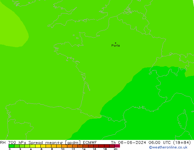 Humidité rel. 700 hPa Spread ECMWF jeu 06.06.2024 06 UTC