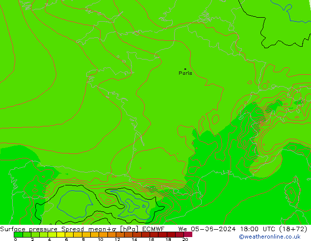 Surface pressure Spread ECMWF We 05.06.2024 18 UTC