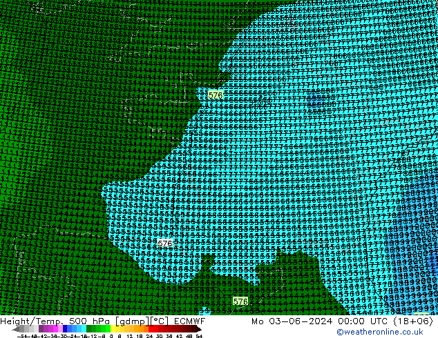 Height/Temp. 500 hPa ECMWF Mo 03.06.2024 00 UTC