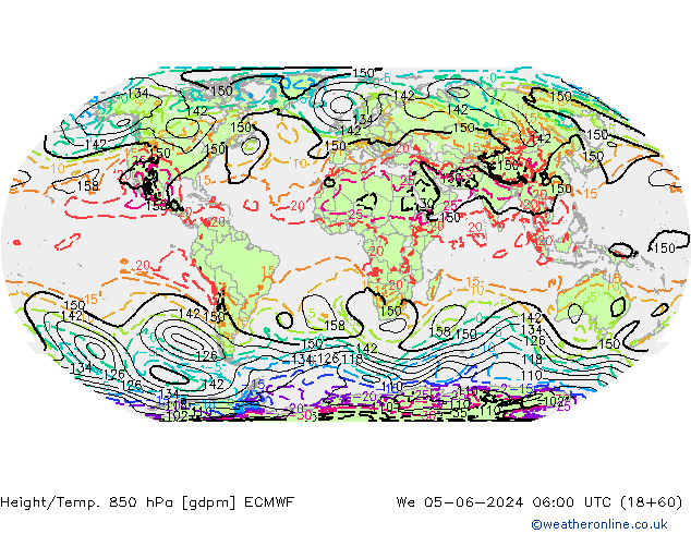 Geop./Temp. 850 hPa ECMWF mié 05.06.2024 06 UTC