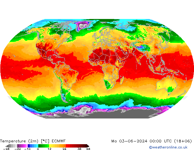 Temperaturkarte (2m) ECMWF Mo 03.06.2024 00 UTC