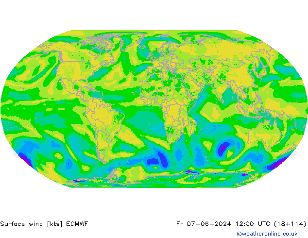 ветер 10 m ECMWF пт 07.06.2024 12 UTC