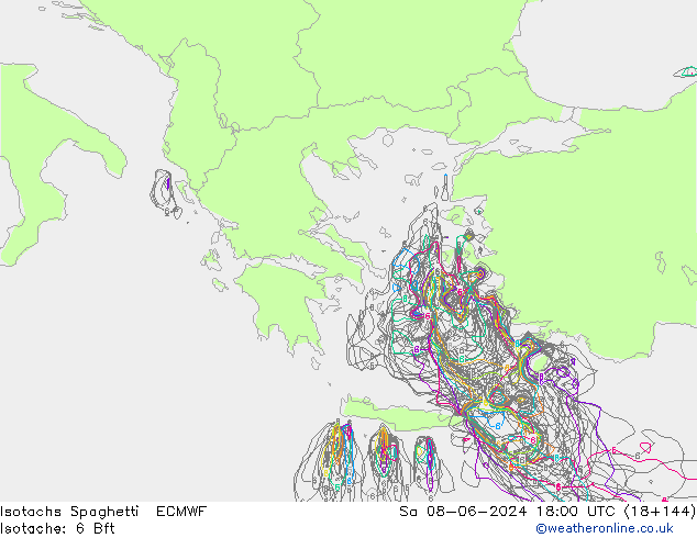 Isotaca Spaghetti ECMWF sáb 08.06.2024 18 UTC
