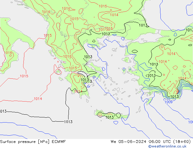 Luchtdruk (Grond) ECMWF wo 05.06.2024 06 UTC