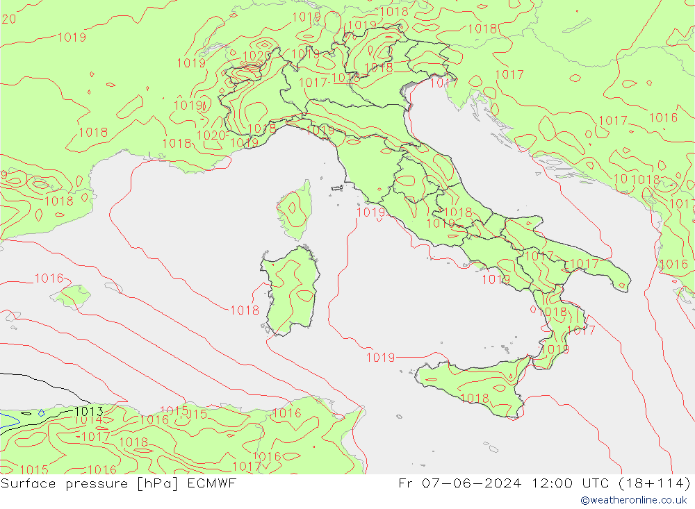 Luchtdruk (Grond) ECMWF vr 07.06.2024 12 UTC