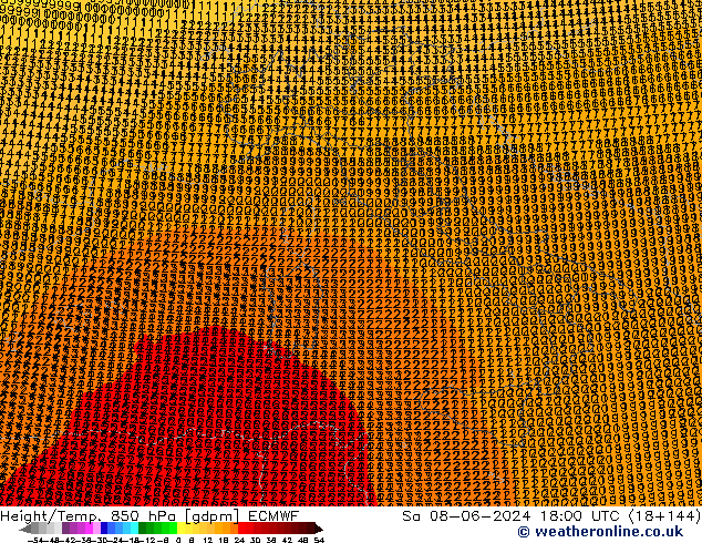 Hoogte/Temp. 850 hPa ECMWF za 08.06.2024 18 UTC