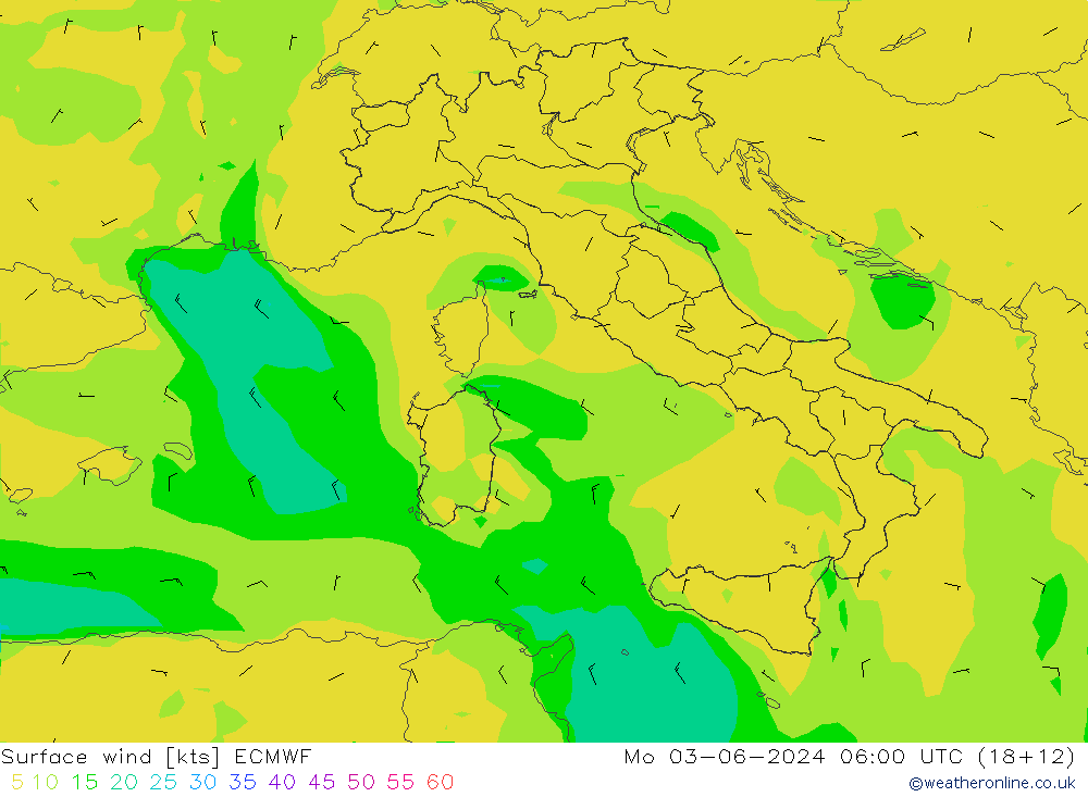 Surface wind ECMWF Po 03.06.2024 06 UTC