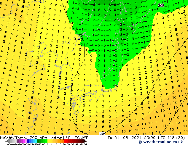 Height/Temp. 700 гПа ECMWF вт 04.06.2024 00 UTC