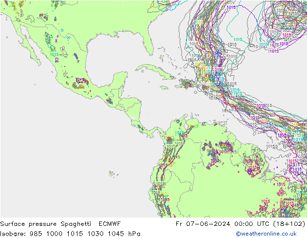 Atmosférický tlak Spaghetti ECMWF Pá 07.06.2024 00 UTC