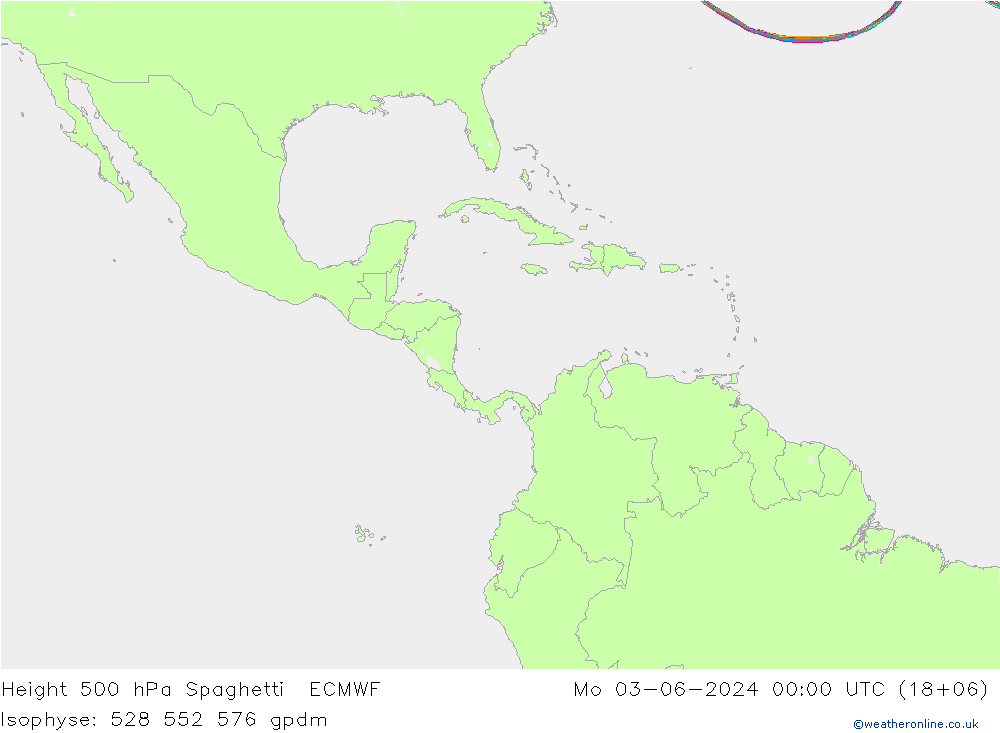 Height 500 hPa Spaghetti ECMWF Seg 03.06.2024 00 UTC