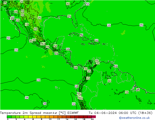 карта температуры Spread ECMWF вт 04.06.2024 06 UTC