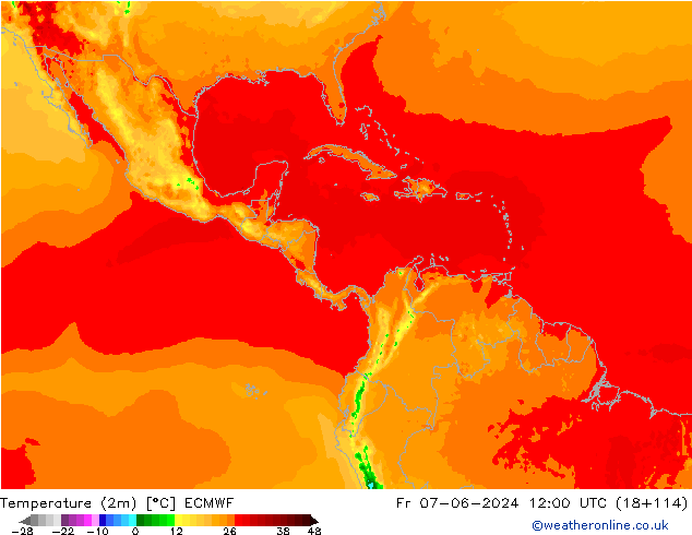 Temperatura (2m) ECMWF vie 07.06.2024 12 UTC