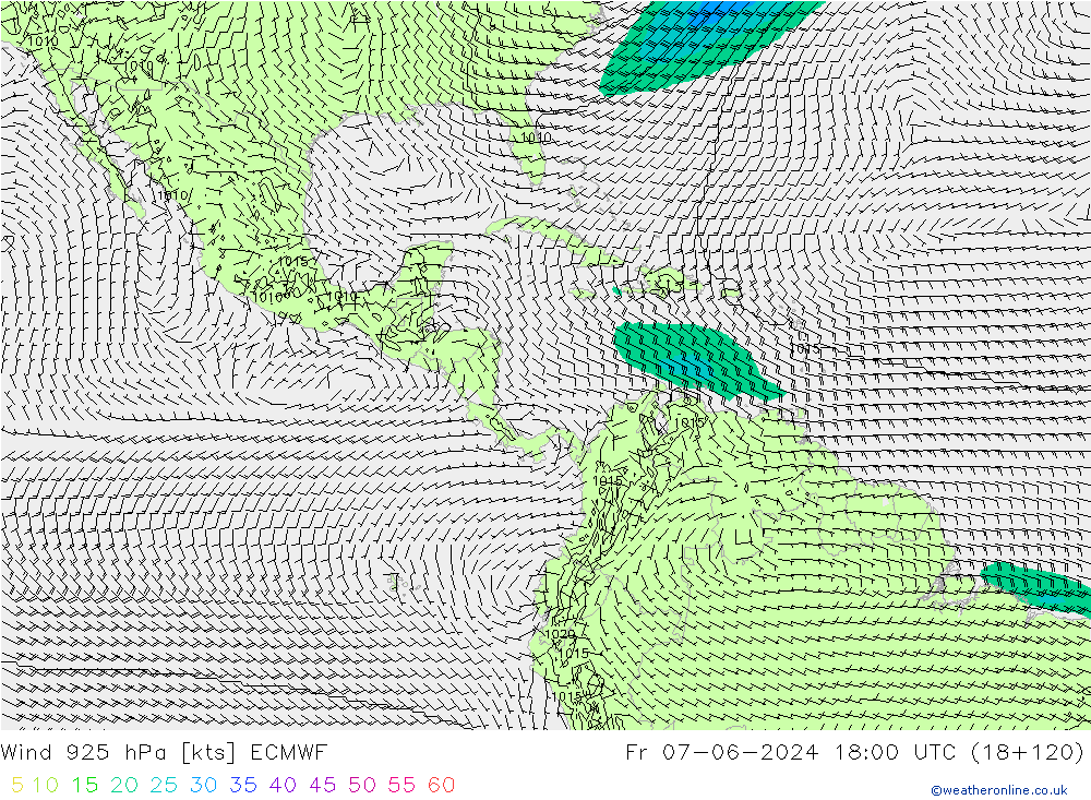 Vento 925 hPa ECMWF ven 07.06.2024 18 UTC