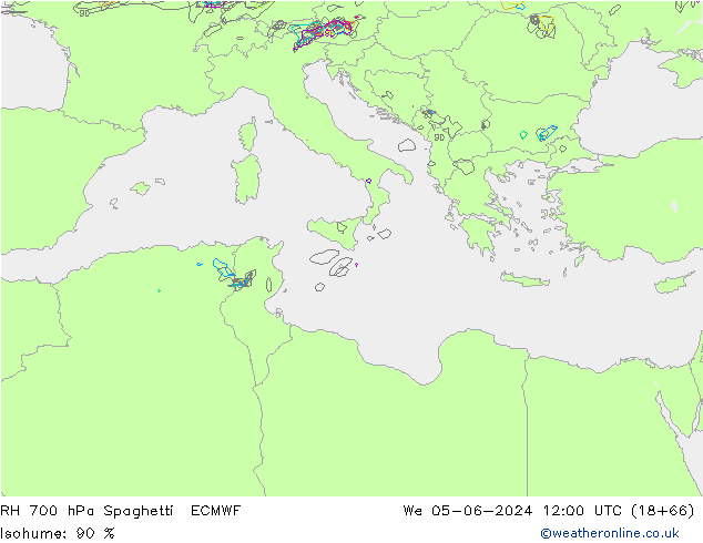 RH 700 hPa Spaghetti ECMWF Qua 05.06.2024 12 UTC