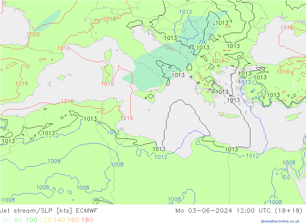 джет/приземное давление ECMWF пн 03.06.2024 12 UTC