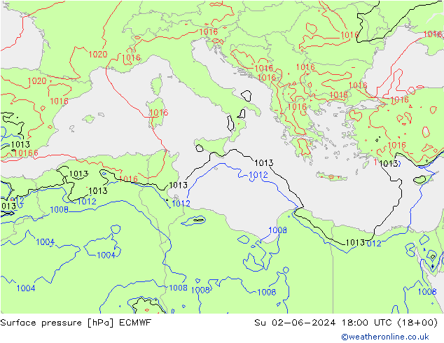 Presión superficial ECMWF dom 02.06.2024 18 UTC