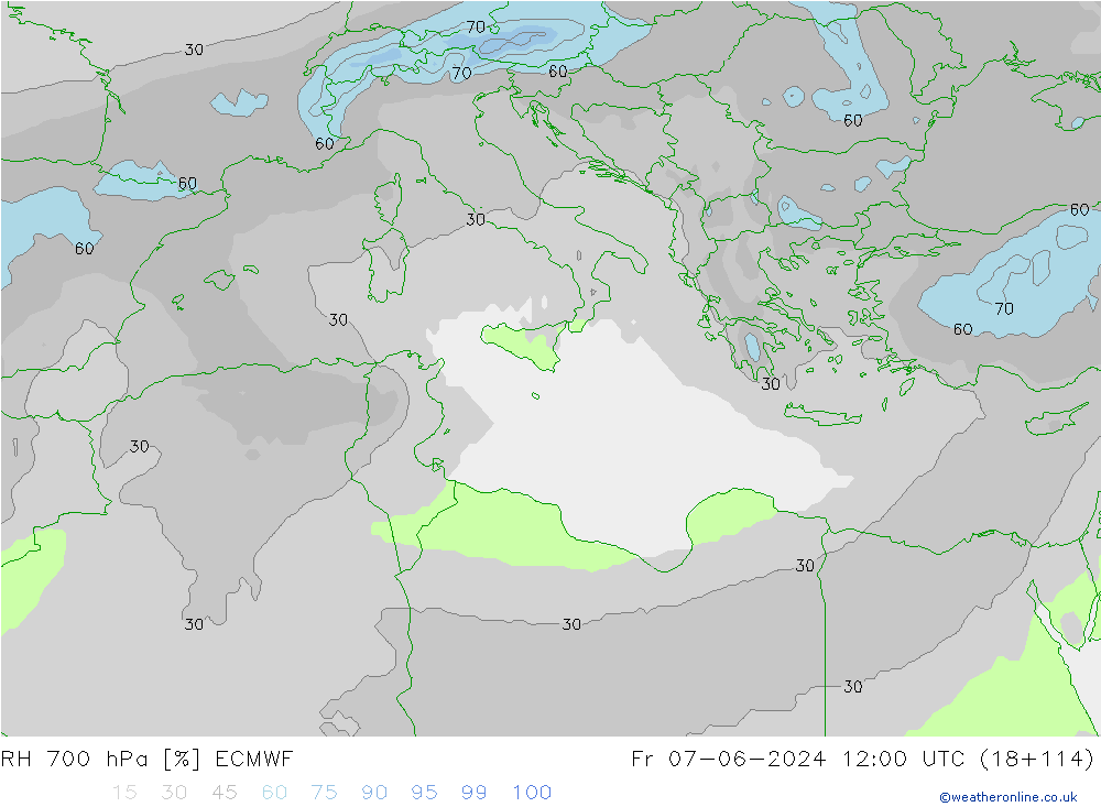 RH 700 hPa ECMWF  07.06.2024 12 UTC