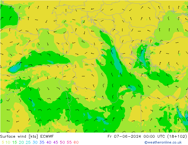 Rüzgar 10 m ECMWF Cu 07.06.2024 00 UTC