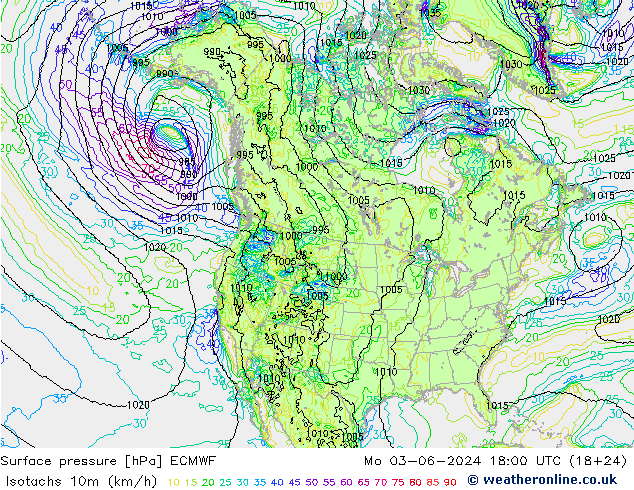 Isotachs (kph) ECMWF Seg 03.06.2024 18 UTC