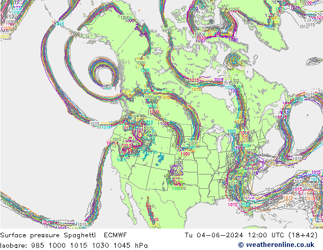 Bodendruck Spaghetti ECMWF Di 04.06.2024 12 UTC