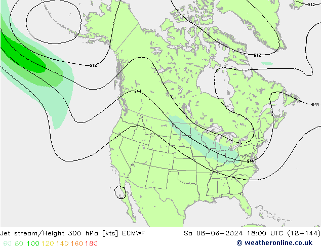 Corriente en chorro ECMWF sáb 08.06.2024 18 UTC