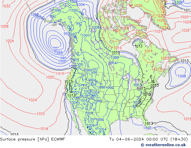 Atmosférický tlak ECMWF Út 04.06.2024 00 UTC