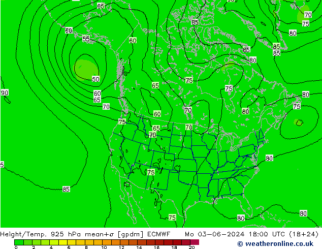 Height/Temp. 925 hPa ECMWF Mo 03.06.2024 18 UTC