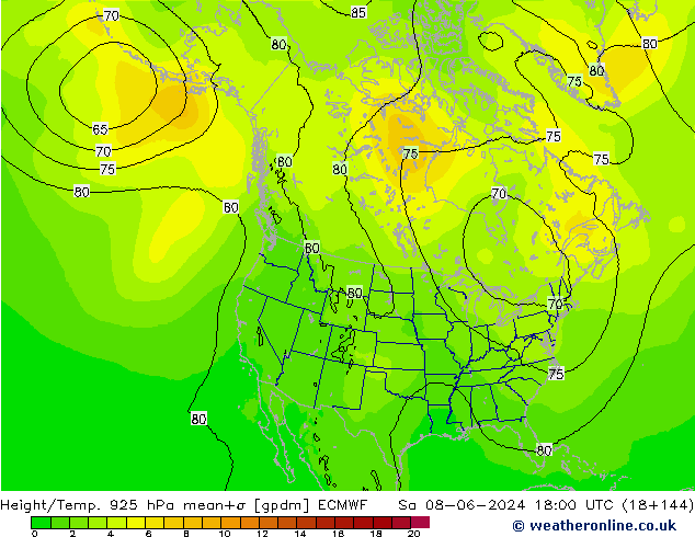 Hoogte/Temp. 925 hPa ECMWF za 08.06.2024 18 UTC