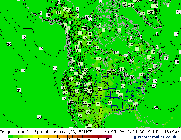 Temperature 2m Spread ECMWF Mo 03.06.2024 00 UTC