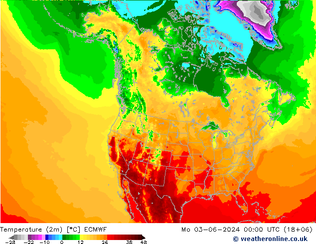 Temperaturkarte (2m) ECMWF Mo 03.06.2024 00 UTC