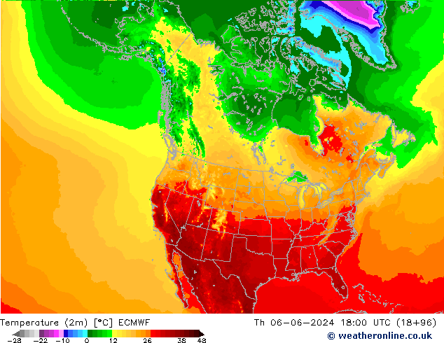 Sıcaklık Haritası (2m) ECMWF Per 06.06.2024 18 UTC