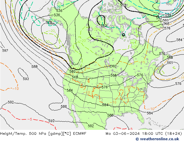 Height/Temp. 500 hPa ECMWF Mo 03.06.2024 18 UTC