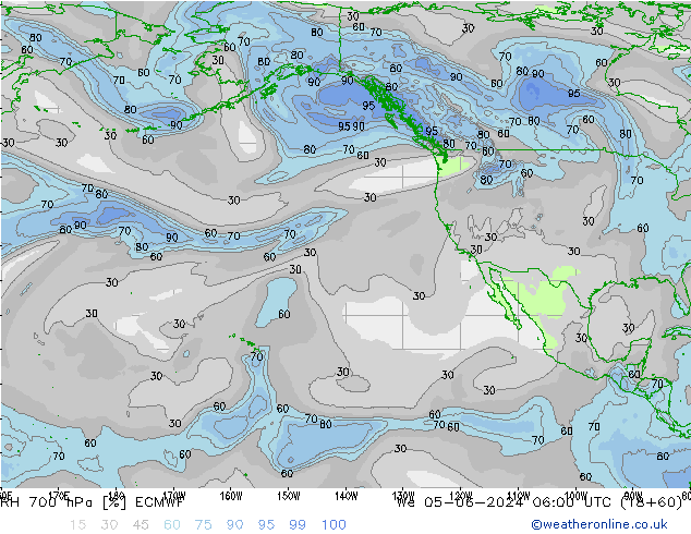 Humedad rel. 700hPa ECMWF mié 05.06.2024 06 UTC