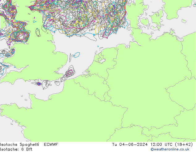 Isotachs Spaghetti ECMWF Út 04.06.2024 12 UTC