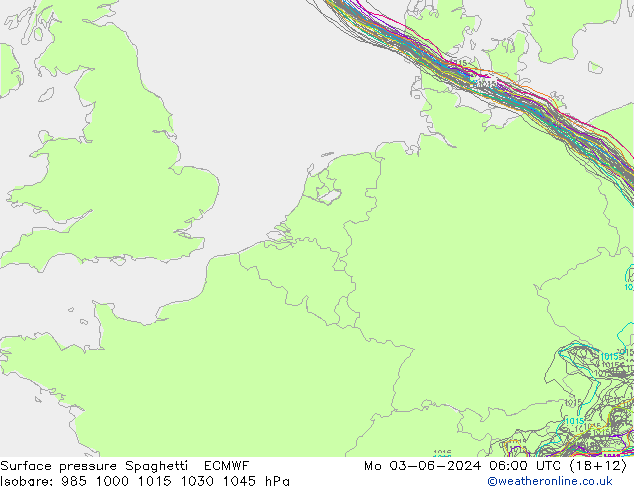 Presión superficial Spaghetti ECMWF lun 03.06.2024 06 UTC