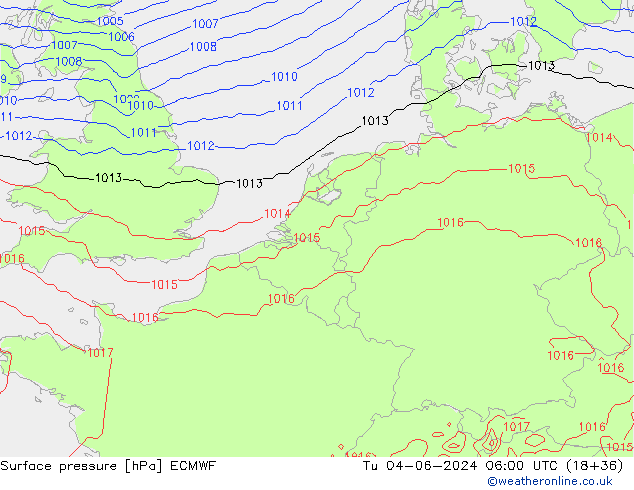 Surface pressure ECMWF Tu 04.06.2024 06 UTC