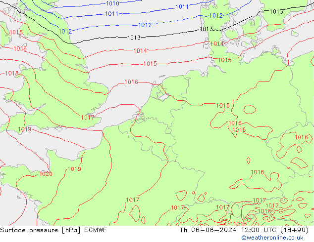 Presión superficial ECMWF jue 06.06.2024 12 UTC