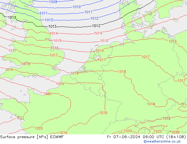 Presión superficial ECMWF vie 07.06.2024 06 UTC
