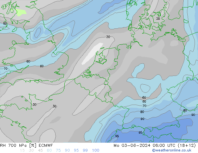 RH 700 hPa ECMWF Mo 03.06.2024 06 UTC