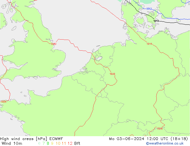 Izotacha ECMWF pon. 03.06.2024 12 UTC