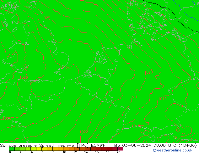 Surface pressure Spread ECMWF Mo 03.06.2024 00 UTC