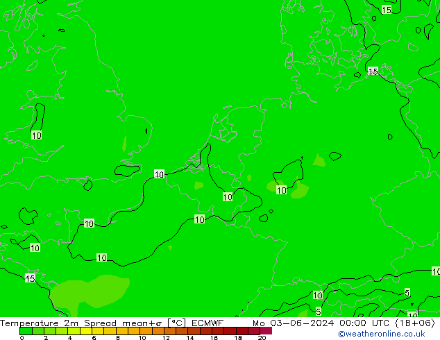 Temperature 2m Spread ECMWF Mo 03.06.2024 00 UTC