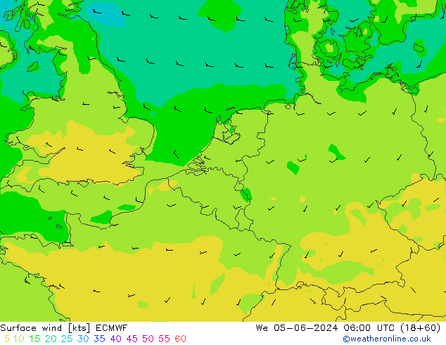 Vento 10 m ECMWF Qua 05.06.2024 06 UTC