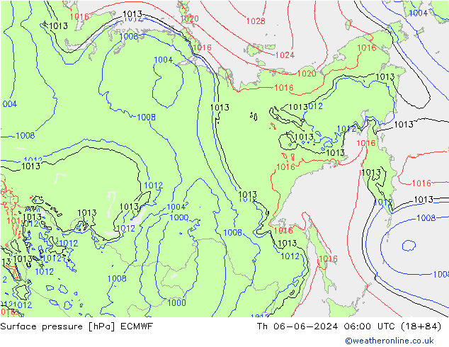 Surface pressure ECMWF Th 06.06.2024 06 UTC